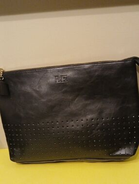 LOUENHIDE Black Vegan Leather Clutch with Tassle Zipper